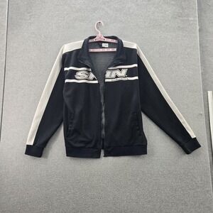 Skin Industries Men‎ Sweatshirt XL Black Y2K Colorblock Logo Text Zipper READ